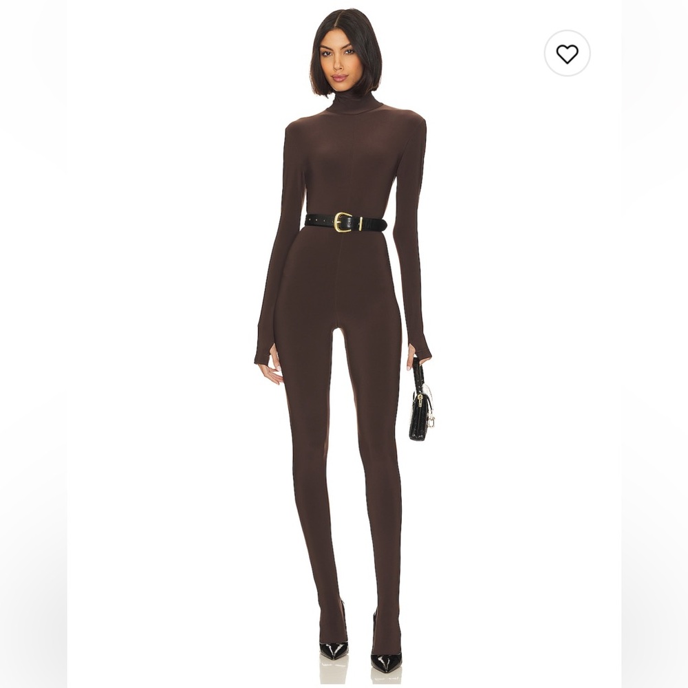 Norma Kamali's Slim Fit Turtle Catsuit in Chocolate